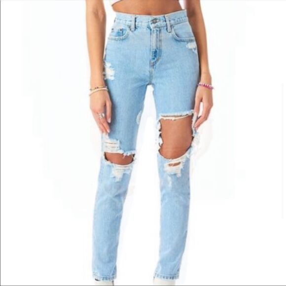 LF Carmar Blue Ripped Alexander Hannah Baggy Trendy Distressed Boyfriend Jeans - Picture 1 of 11